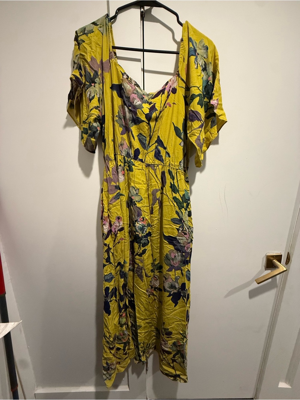 Soft Surroundings Chartreuse Floral Flutter-Sleeve Maxi Dress